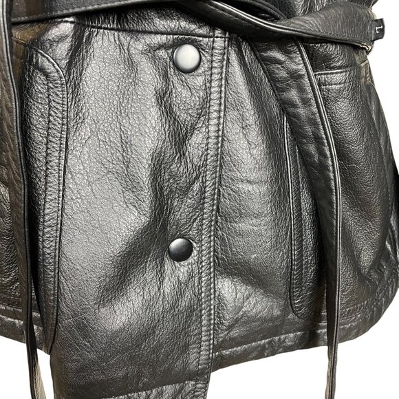 Vintage Y2K Wilsons Maxima Leather Womens Black Belted Mid Length Jacket Large - Picture 4 of 8
